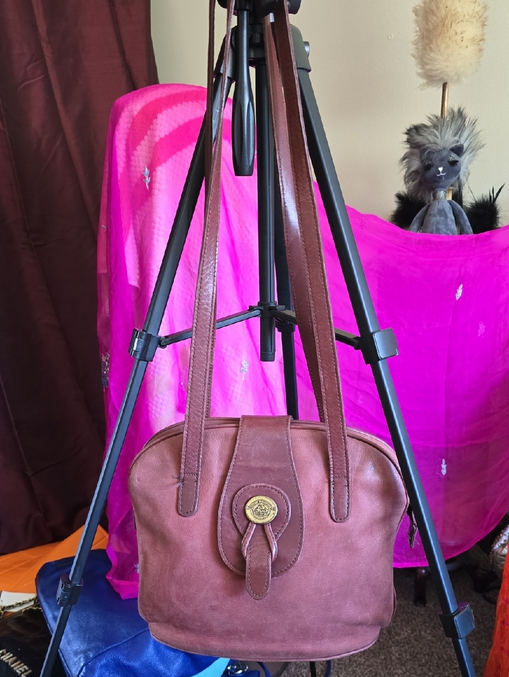 Classic Brown Leather Shoulder Bag - Women's Tote vintage stone mountain